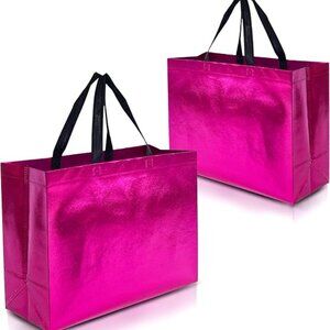 Pink Gift Bags Extra Large Size – Set of 12 Reusable Hot Pink Gift Bags